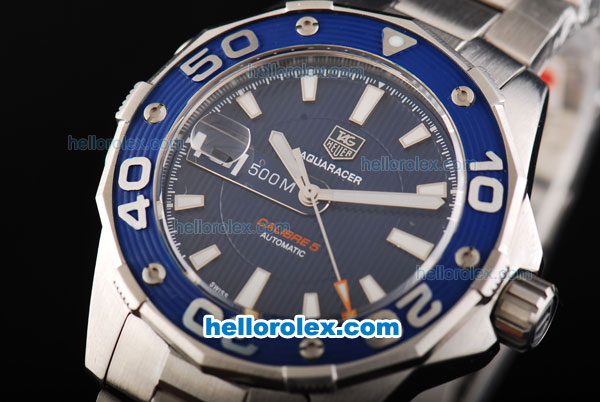 Tag Heuer Aquaracer Swiss ETA 2892 Automatic Movement Full Steel with Blue Bezel and Blue Dial - Click Image to Close